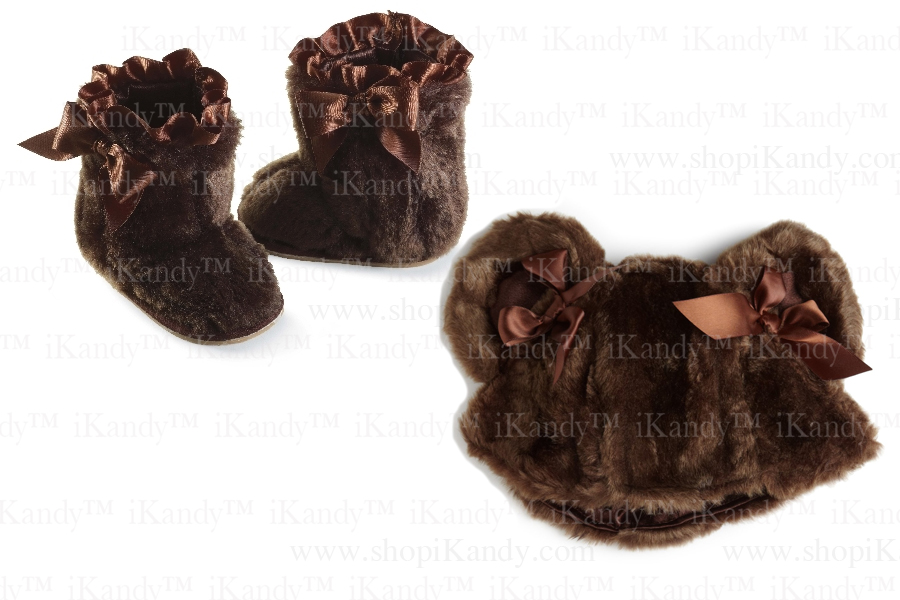 Brown Fur Boots OR Brown Fur Hat by Mud Pie