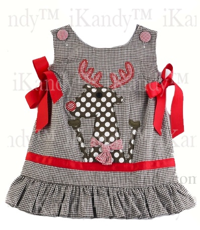 Brown Gingham Jumper w/Reindeer by Mud Pie