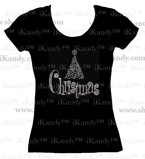 Adult Christmas Tree Bling T-shirt