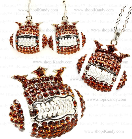 Football Crown Bling Sports Necklace Set