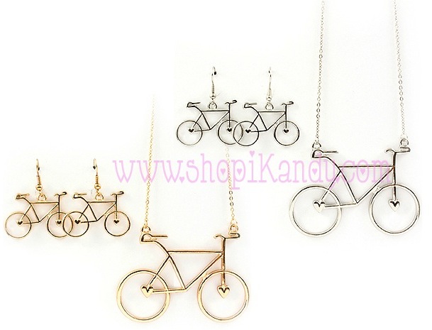 Bicycle Pendant Necklace & Earring Set