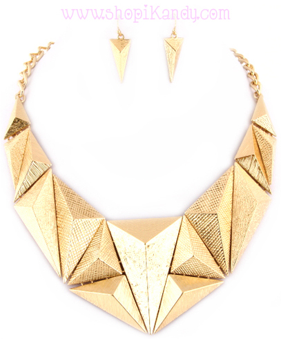 Abstract Triangle Bib Necklace & Earring Set