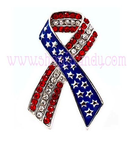 American Flag Ribbon Rhinestone Brooch & Pin