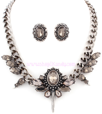 Antique Stone Spiked Necklace & Earring Set