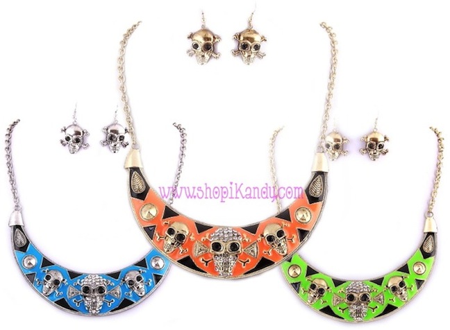 Aztec Skull Bib Necklace & Earring Set