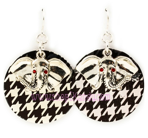 Alabama BAMA Houndstooth Elephant Earrings