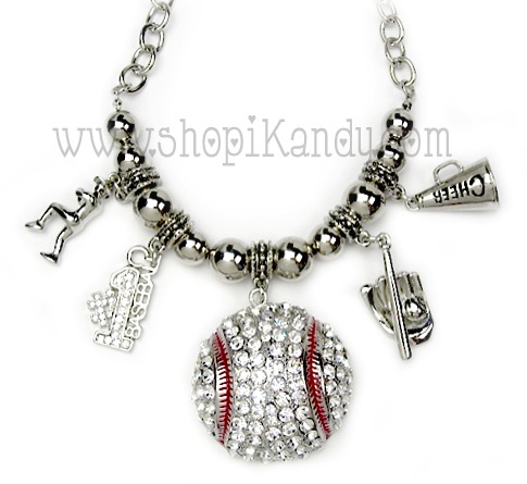 Chunky Bling Baseball Charm Sports Necklace