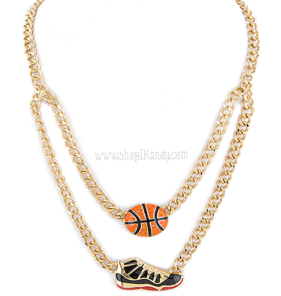 Double Chain Basketball & Sneaker Necklace