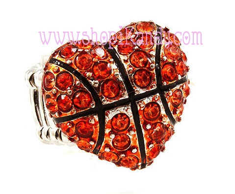 Basketball Heart Bling Sports Ring