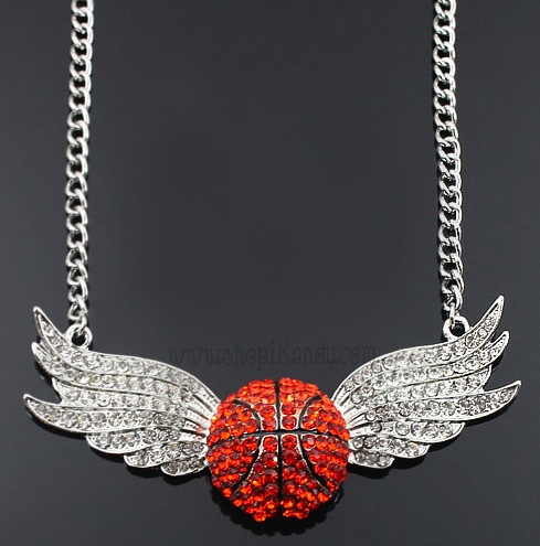 Crystal Wings Basketball Sports Necklace