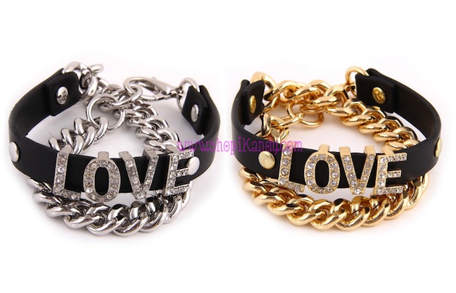 Black Leatherette Rhinestone LOVE Wrap Bracelet