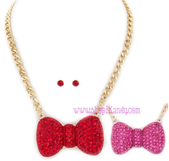 Crystal Bling Bow Necklace & Earring Set