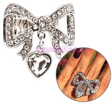 Bling Bow W/ Heart Charm Ring