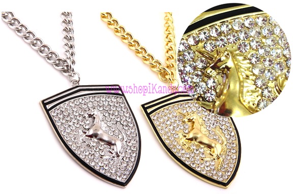 Bling Unicorn Emblem Pendant Necklace