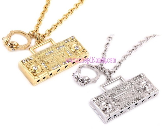 Crystal Boombox & Headphones Necklace