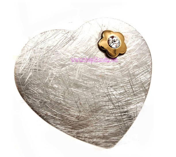 Brushed Metal Heart Shaped Ring w/Flower Detail