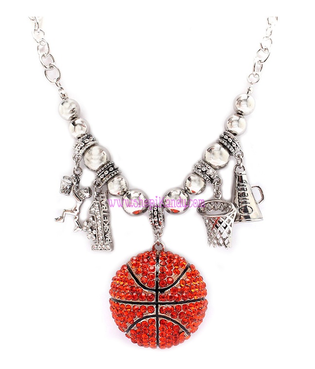 Chunky Bling Basketball Charm Sports Necklace