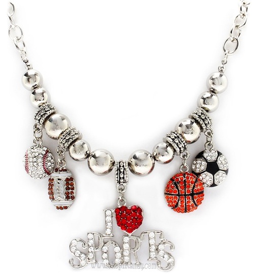 Chunky Bling \I LOVE SPORTS\ Charm Necklace