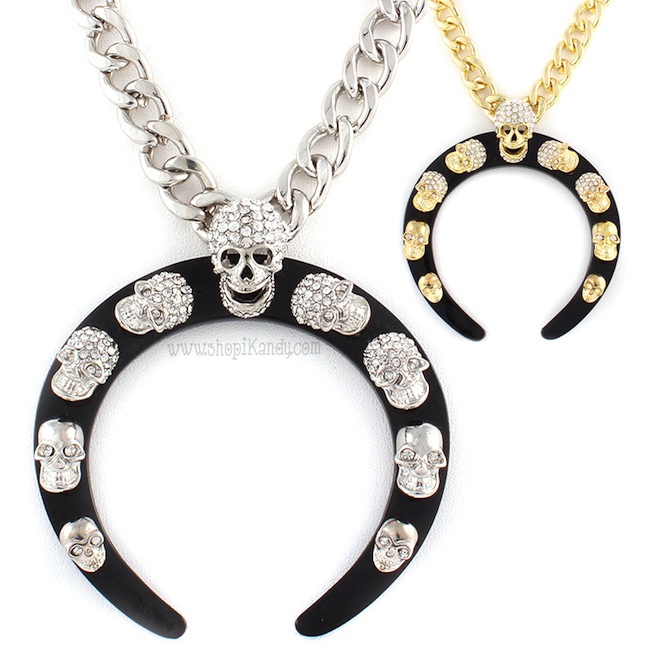 Crescent Multi Skull Necklace