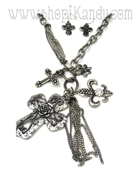 Cross Charm Necklace Set