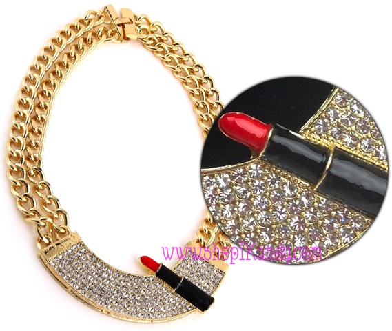 Bling Lipstick Bib Necklace