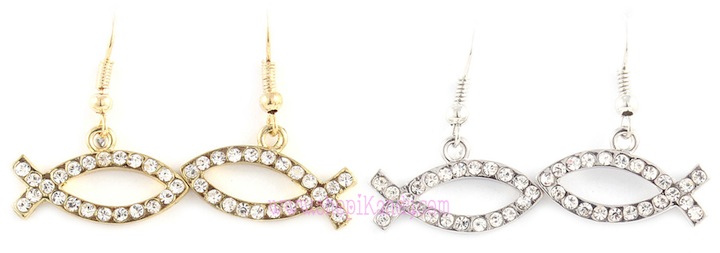 Bling Ichthys Christian Fish Symbol Earrings