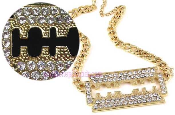 Bling Razor Blade Pendant Necklace