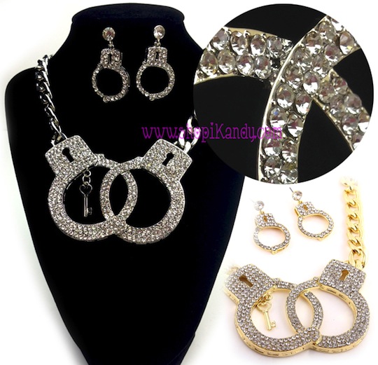 Bling Love Handcuffs Necklace & Earring Set