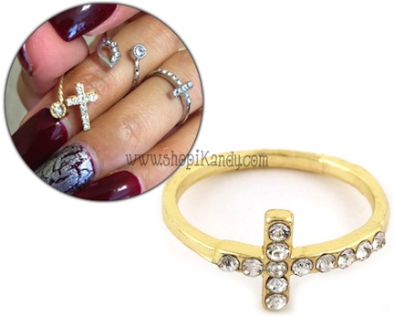 Crystal Sideways Cross Midi Ring