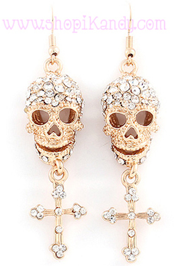 Crystal Skull w/ Cross Charm Earrings