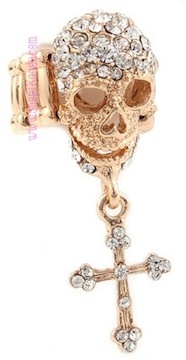 Crystal Skull w/ Cross Charm Ring