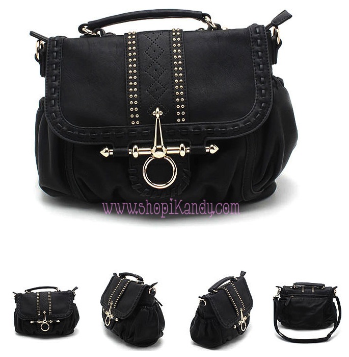 Studded Black & Gold Designer Inspired Handbag