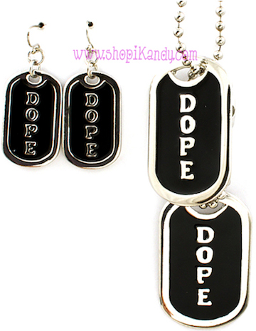 Dope Dog Tag Necklace & Earring Set