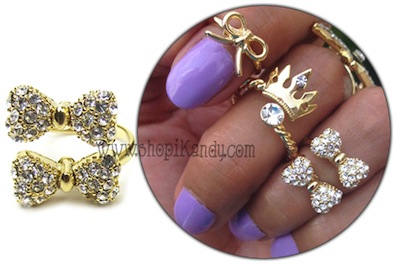 Double Bling Bow Midi Ring