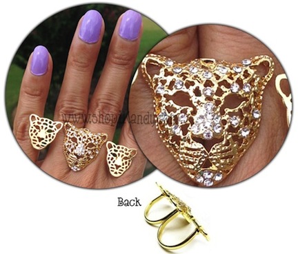 Triple Leopard Head Two Finger Ring