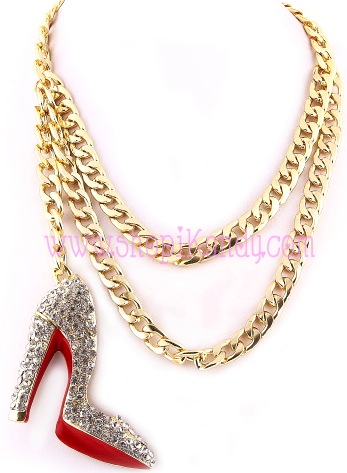 Double Chain Christian Louboutin Inspired Dangling Bling Stiletto Necklace