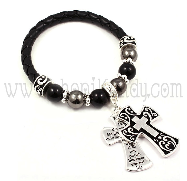 Bible Verse Engraved Cross Charm Bracelet