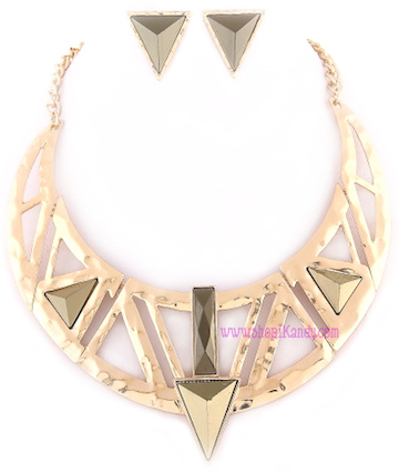 Golden Triangle Bib Necklace & Earring Set