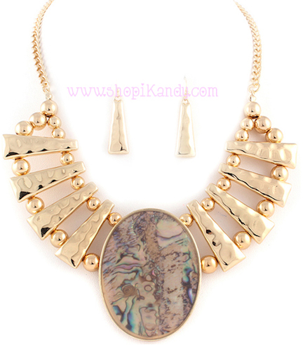 Hammered Abalone Necklace & Earring Set