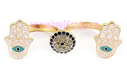 Hamsa Evil Eye Two Finger Ring