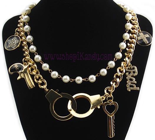 Handcuffs & Pearls Bad Girl Charm Necklace