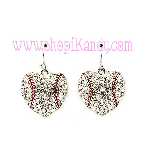 Baseball Heart Bling Earrings