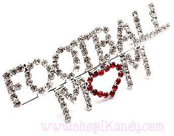 Heart Football Mom Bling Pin