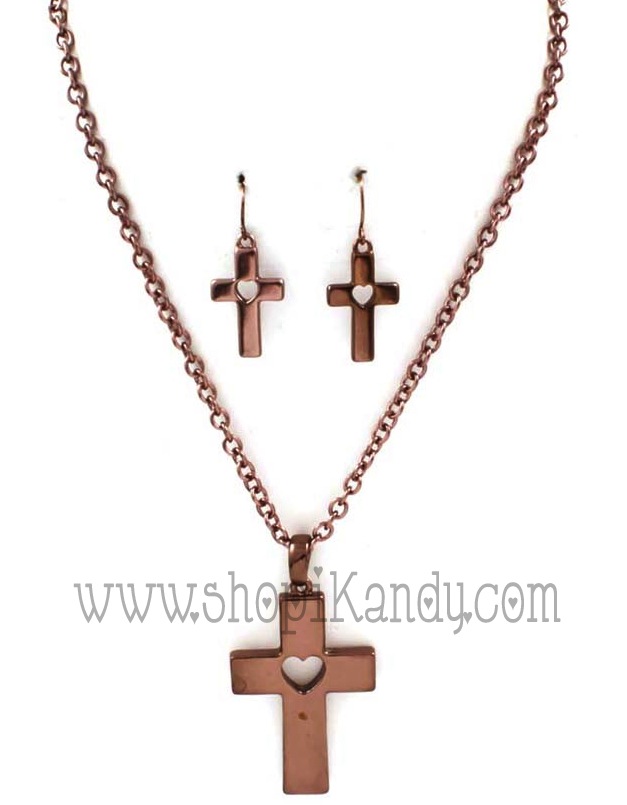 Heart & Cross Necklace Set