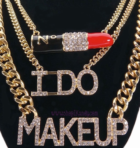  #J7594 Lipstick I DO MAKEUP 3 Layer Bling Necklace