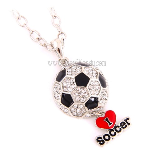 I Heart Soccer Bling Charm Necklace