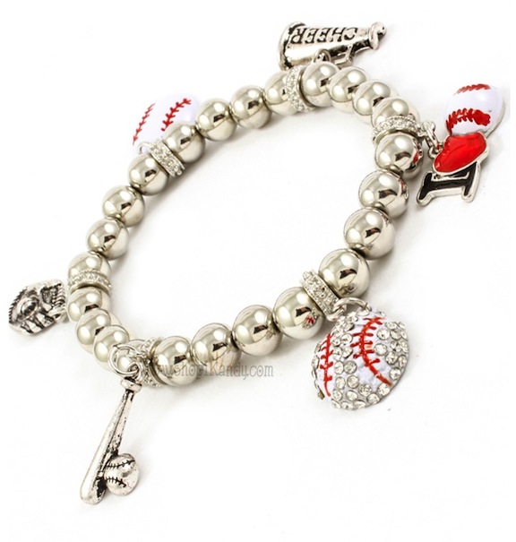 I Love Baseball Sports Charm Bracelet