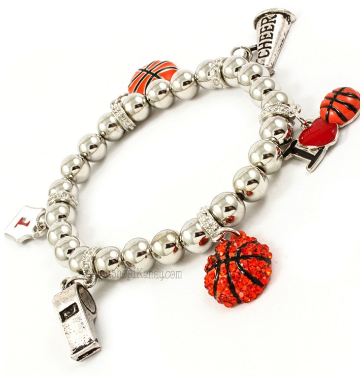 I Love Basketball Sports Charm Bracelet