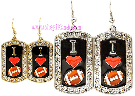 I Love Football Dog Tag Earrings