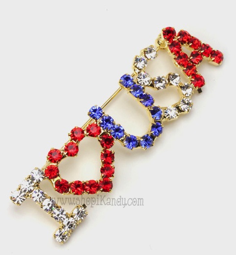 I Love USA Crystal Brooch & Pin